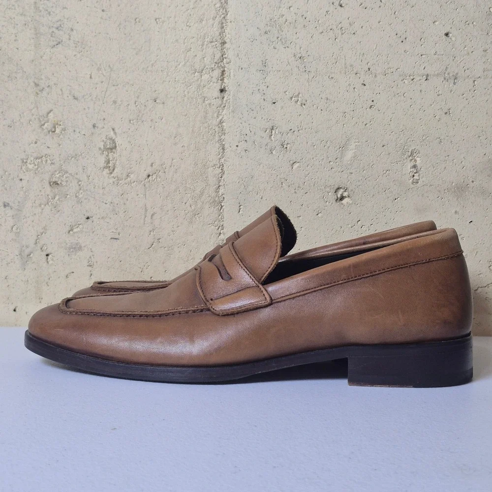 To Boot New York Adam Derrick Mens 7.5 Brown Leather Penny Loafers Made in Italy